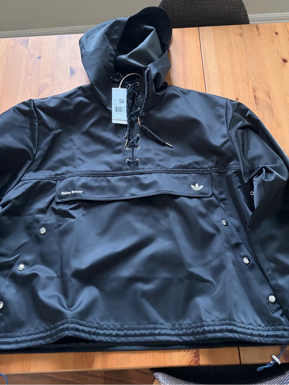 New w tags Adidas x Wales Bonner Black Hooded Sailor Anorak Jacket Sz L Large